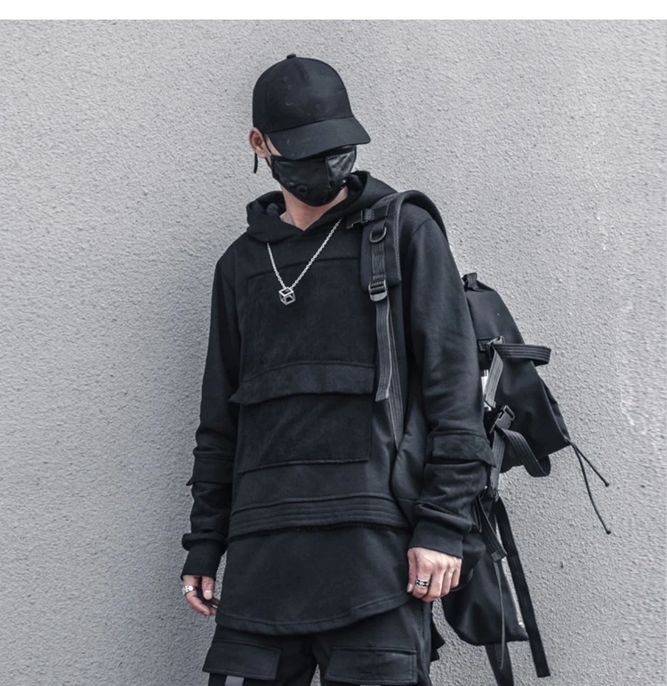AOGZ – sweat-shirt à capuche pour homme, style Punk, Streetwear, décontracté, ample, avec cordon de serrage