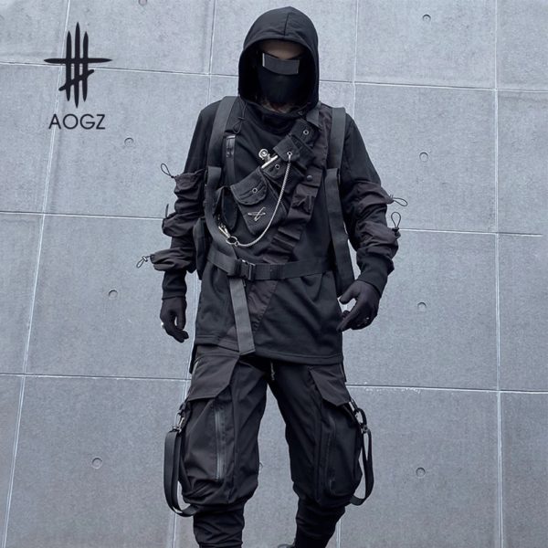 AOGZ – sweat-shirt à capuche pour homme, style Punk, Streetwear, décontracté, ample, avec cordon de serrage
