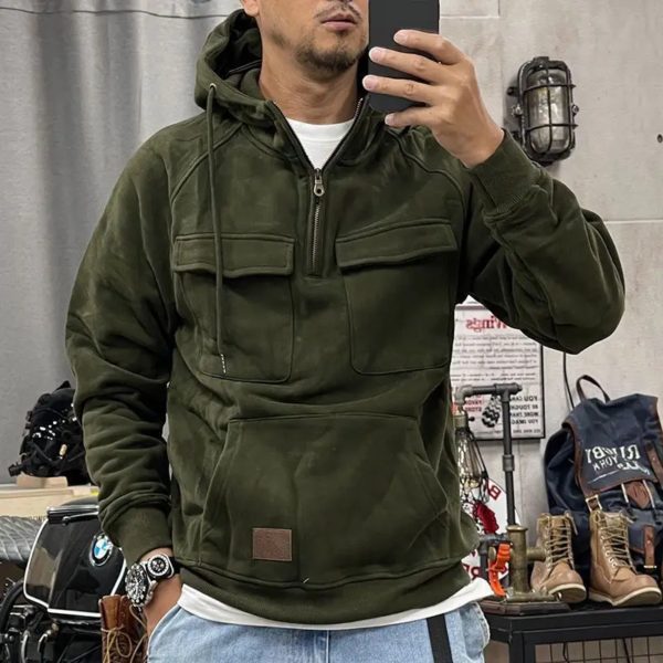 Sweat à capuche de style Tough Guy pour homme, veste à capuche, sweat-shirt militaire chaud, multi-poches, taille européenne, extérieur, optique, demi-fermeture éclair