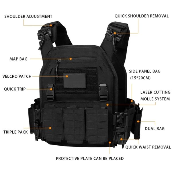 Dulgla6094-Gilet de transport détachable rapide, léger, découpé au laser, chasse en plein air, équipement noir, haute qualité – Image 3