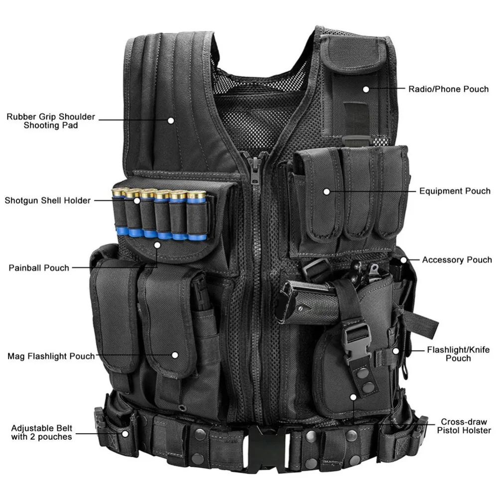 Vêtements de sécurité de chasse en plein air réglables, veste DulglaSwat, poitrine, multi-poches, CS, glaçure de chasse, accessoires de camping