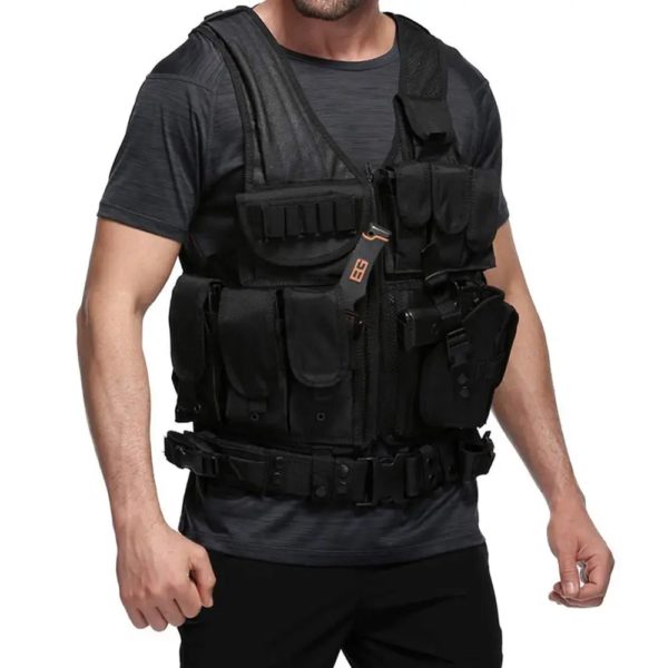 Vêtements de sécurité de chasse en plein air réglables, veste DulglaSwat, poitrine, multi-poches, CS, glaçure de chasse, accessoires de camping