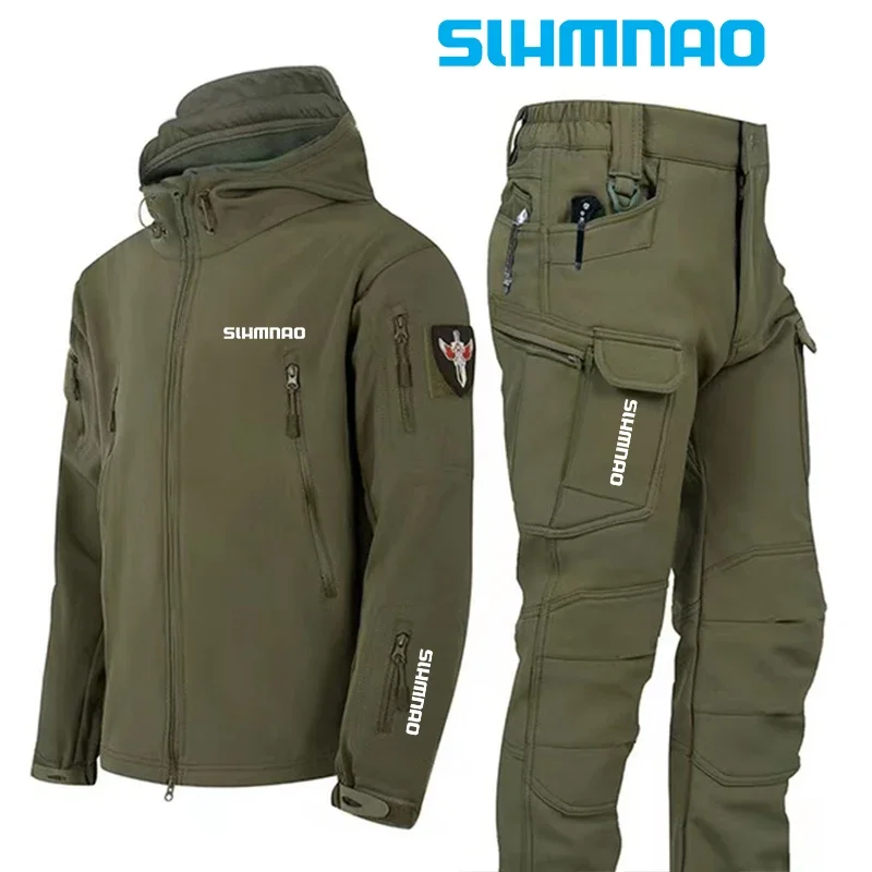 Chemise de pêche coupe-vent et imperméable, veste militaire d'hiver à coque souple pour hommes, pantalon à capuche, randonnée, chasse, assaut