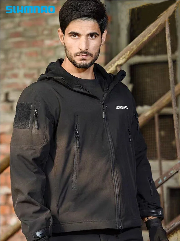 Chemise de pêche coupe-vent et imperméable, veste militaire d'hiver à coque souple pour hommes, pantalon à capuche, randonnée, chasse, assaut
