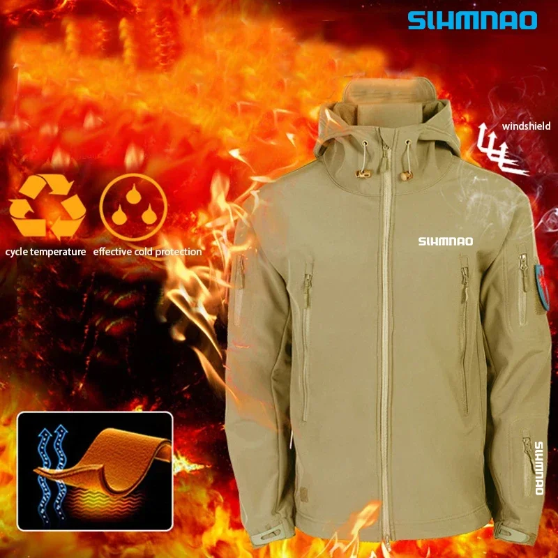 Chemise de pêche coupe-vent et imperméable, veste militaire d'hiver à coque souple pour hommes, pantalon à capuche, randonnée, chasse, assaut