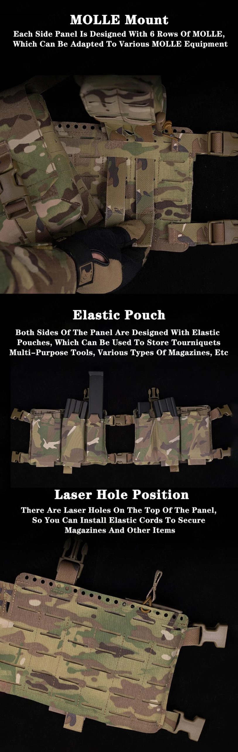 Gilet tactique suspendu SR, sac de rangement pour articles de sport, chasse, position du trou laser, équipement MOLLE, poudres de speAirsoft