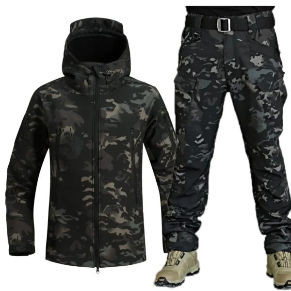 Combinaison de Charge imperméable et respirante en peau de requin, en peluche épaisse, tactique d'alpinisme, entraînement, automne et hiver – Image 4
