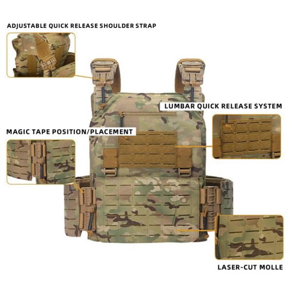 Gilet de combat noir léger détachable rapide, gilet tactique découpé au laser, équipement à transporter, plaque de protection, nouveau, 6094 – Image 6