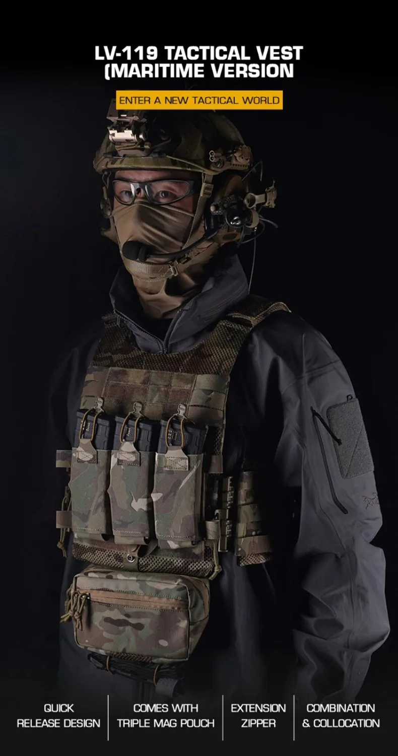 Dulotb-Sac de plaque arrière pour chasse Airsoft, dégagement rapide, Cummerbund avec triple poudres Mag 5.56, LV119