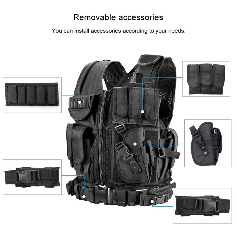 Gilets pare-balles réglables Molle DulglaActiv, veste d'entraînement Airsoft, chasse de sécurité, armée, jeu CS en plein air, saut