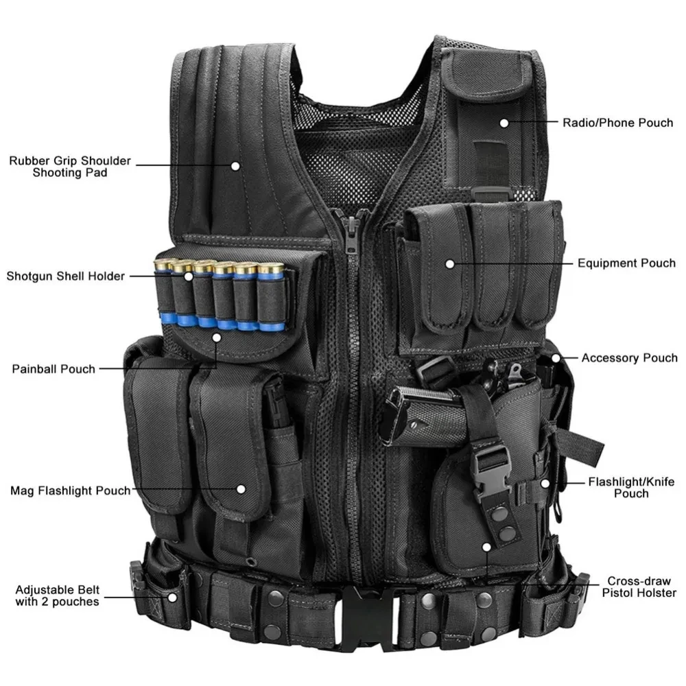 Gilets pare-balles réglables Molle DulglaActiv, veste d'entraînement Airsoft, chasse de sécurité, armée, jeu CS en plein air, saut