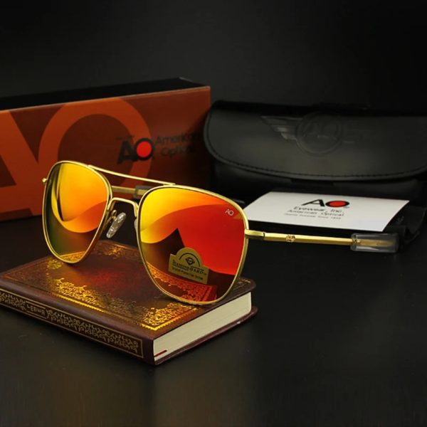 Lunettes de soleil de pilote militaire de l'armée américaine pour hommes, lentille en verre miroir AO, lunettes de soleil de conduite pour hommes, marque de créateur, qualité supérieure, OP55, OP57 – Image 3
