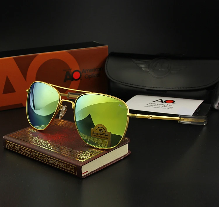 Lunettes de soleil de pilote militaire de l'armée américaine pour hommes, lentille en verre miroir AO, lunettes de soleil de conduite pour hommes, marque de créateur, qualité supérieure, OP55, OP57