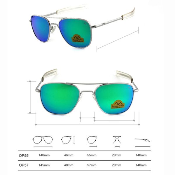 Lunettes de soleil de pilote militaire de l'armée américaine pour hommes, lentille en verre miroir AO, lunettes de soleil de conduite pour hommes, marque de créateur, qualité supérieure, OP55, OP57 – Image 2