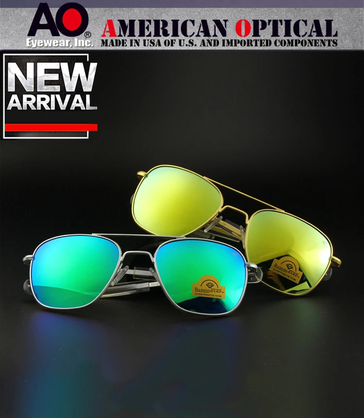 Lunettes de soleil de pilote militaire de l'armée américaine pour hommes, lentille en verre miroir AO, lunettes de soleil de conduite pour hommes, marque de créateur, qualité supérieure, OP55, OP57