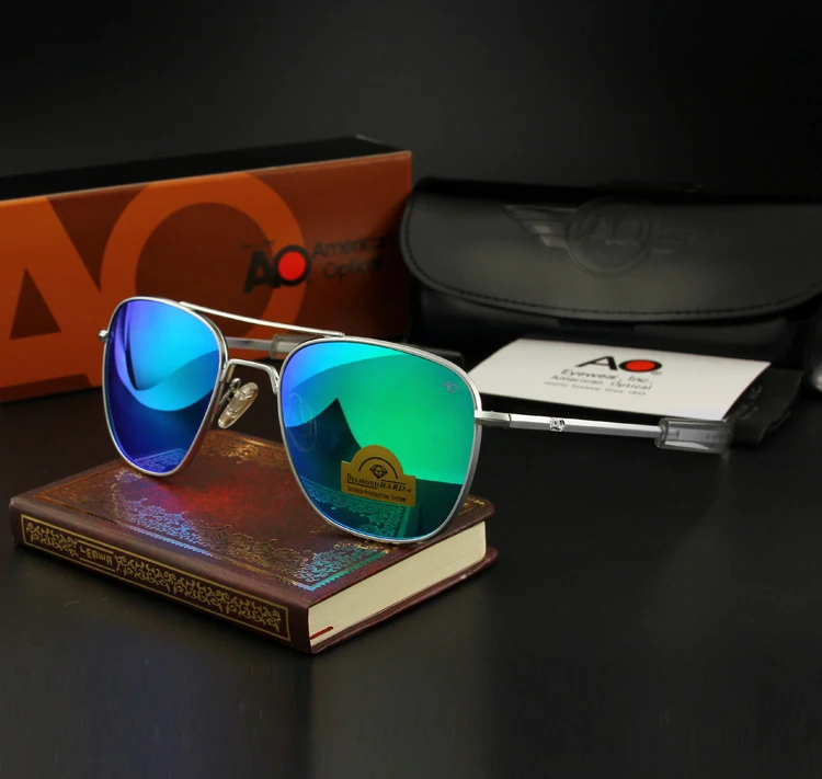 Lunettes de soleil de pilote militaire de l'armée américaine pour hommes, lentille en verre miroir AO, lunettes de soleil de conduite pour hommes, marque de créateur, qualité supérieure, OP55, OP57
