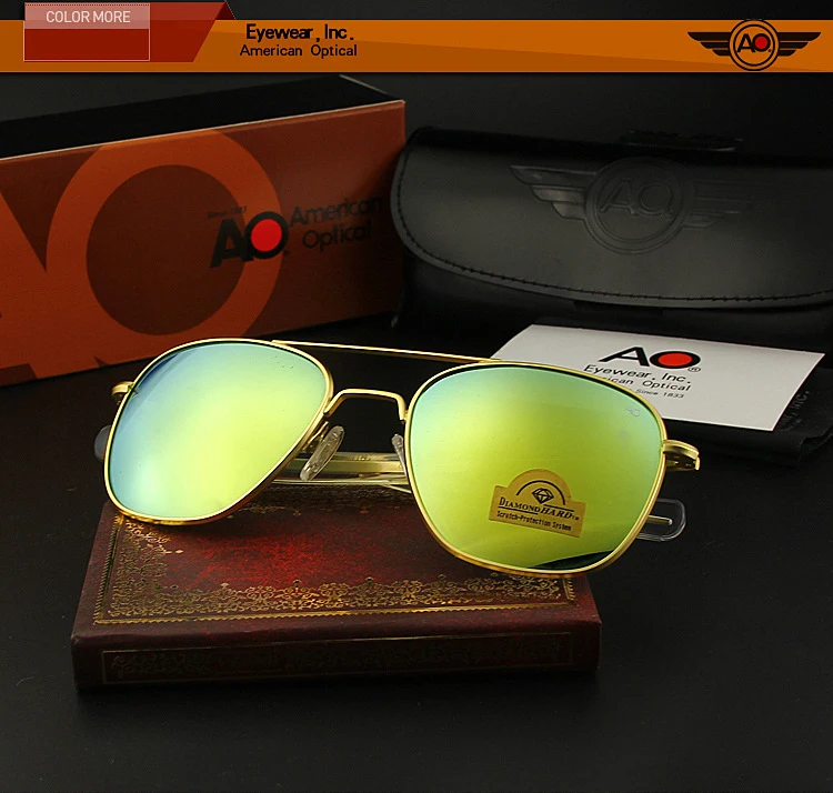 Lunettes de soleil de pilote militaire de l'armée américaine pour hommes, lentille en verre miroir AO, lunettes de soleil de conduite pour hommes, marque de créateur, qualité supérieure, OP55, OP57