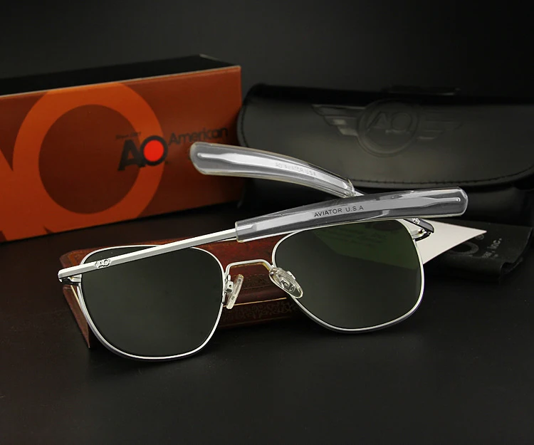 Lunettes de soleil de pilote militaire de l'armée américaine pour hommes, lentille en verre miroir AO, lunettes de soleil de conduite pour hommes, marque de créateur, qualité supérieure, OP55, OP57