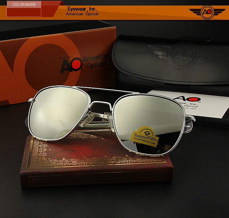 Lunettes de soleil de pilote militaire de l'armée américaine pour hommes, lentille en verre miroir AO, lunettes de soleil de conduite pour hommes, marque de créateur, qualité supérieure, OP55, OP57