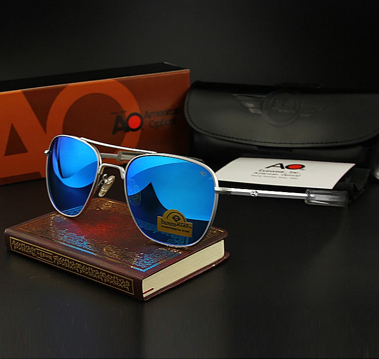 Lunettes de soleil de pilote militaire de l'armée américaine pour hommes, lentille en verre miroir AO, lunettes de soleil de conduite pour hommes, marque de créateur, qualité supérieure, OP55, OP57