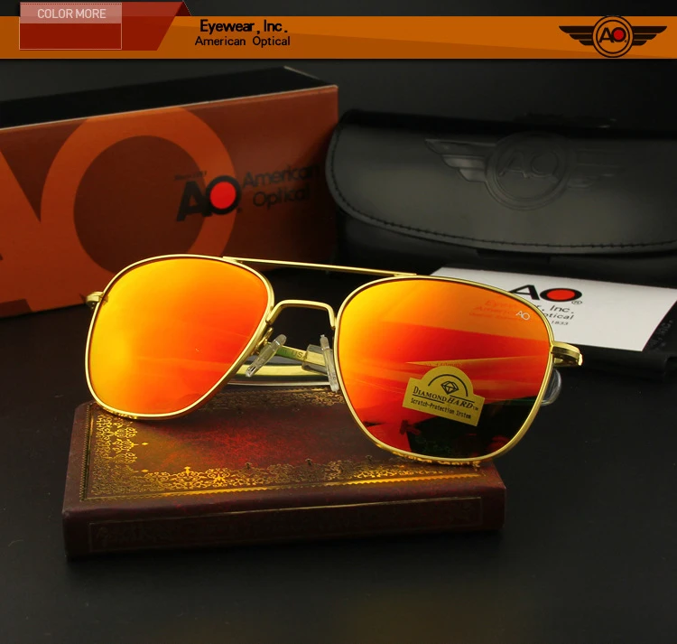 Lunettes de soleil de pilote militaire de l'armée américaine pour hommes, lentille en verre miroir AO, lunettes de soleil de conduite pour hommes, marque de créateur, qualité supérieure, OP55, OP57