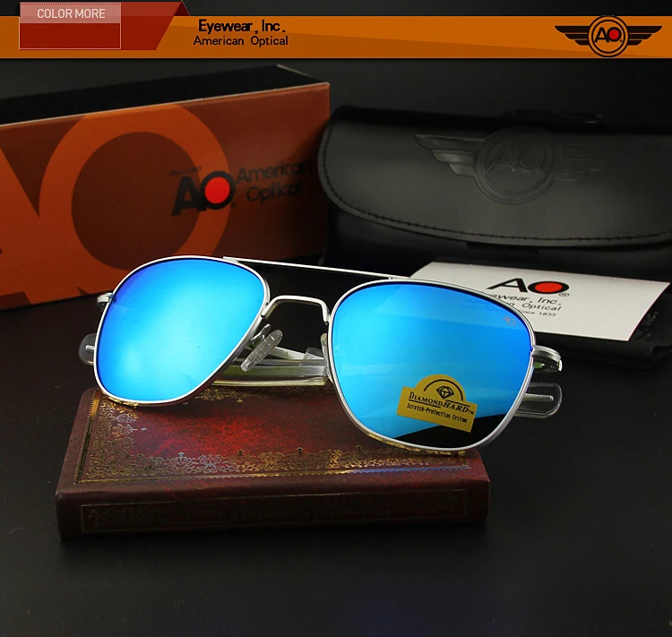 Lunettes de soleil de pilote militaire de l'armée américaine pour hommes, lentille en verre miroir AO, lunettes de soleil de conduite pour hommes, marque de créateur, qualité supérieure, OP55, OP57