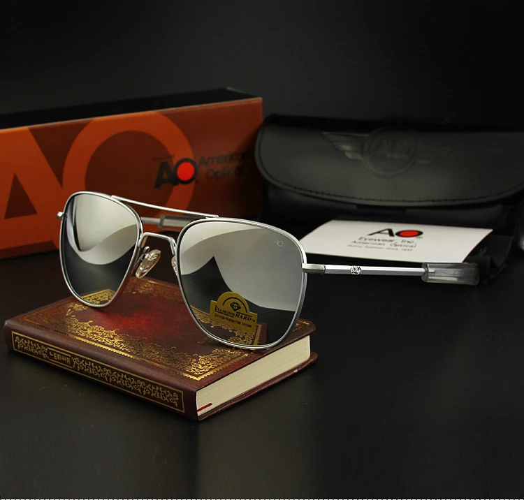 Lunettes de soleil de pilote militaire de l'armée américaine pour hommes, lentille en verre miroir AO, lunettes de soleil de conduite pour hommes, marque de créateur, qualité supérieure, OP55, OP57
