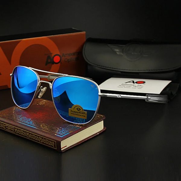Lunettes de soleil de pilote militaire de l'armée américaine pour hommes, lentille en verre miroir AO, lunettes de soleil de conduite pour hommes, marque de créateur, qualité supérieure, OP55, OP57 – Image 6