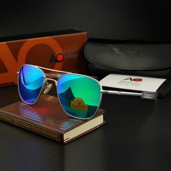 Lunettes de soleil de pilote militaire de l'armée américaine pour hommes, lentille en verre miroir AO, lunettes de soleil de conduite pour hommes, marque de créateur, qualité supérieure, OP55, OP57 – Image 5