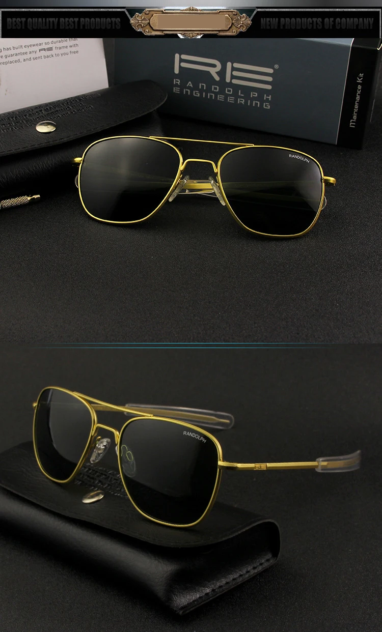 Lunettes de soleil pilote RE pour hommes, lunettes de soleil de qualité supérieure pour hommes, armée américaine, lentille en verre militaire, lentille AO Oculos