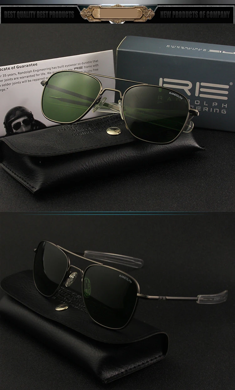 Lunettes de soleil pilote RE pour hommes, lunettes de soleil de qualité supérieure pour hommes, armée américaine, lentille en verre militaire, lentille AO Oculos