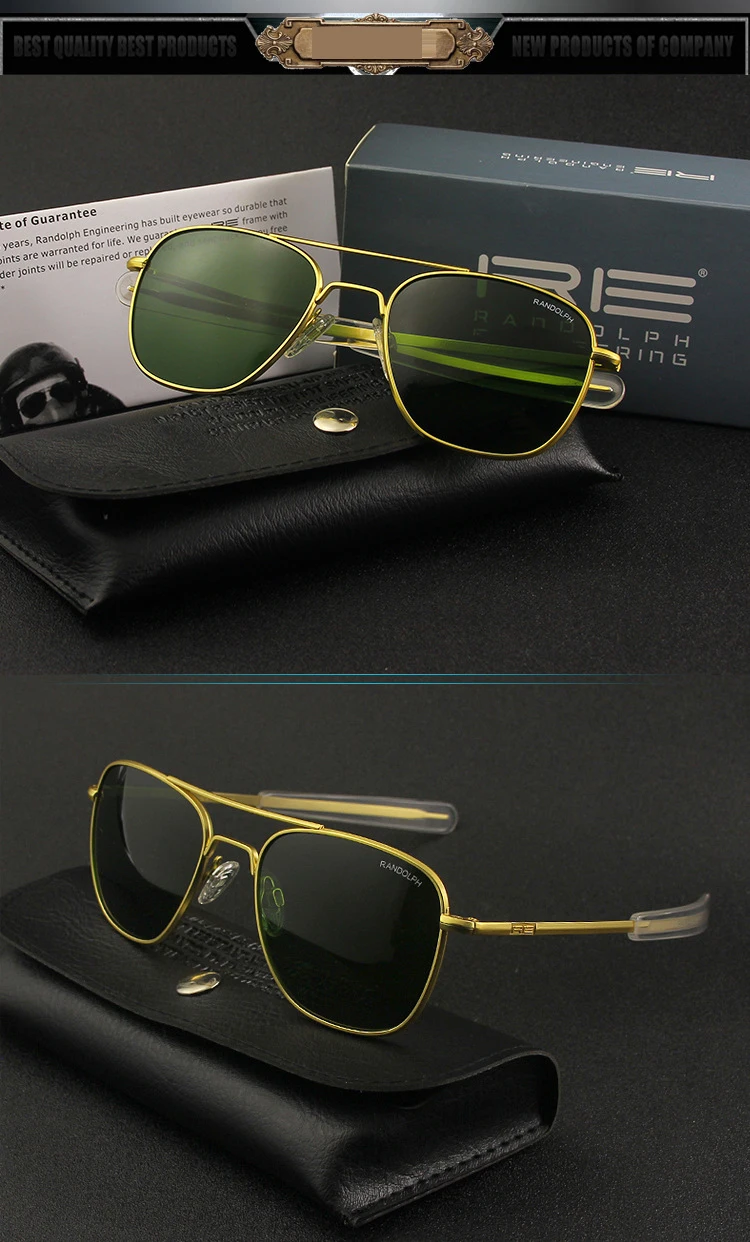 Lunettes de soleil pilote RE pour hommes, lunettes de soleil de qualité supérieure pour hommes, armée américaine, lentille en verre militaire, lentille AO Oculos