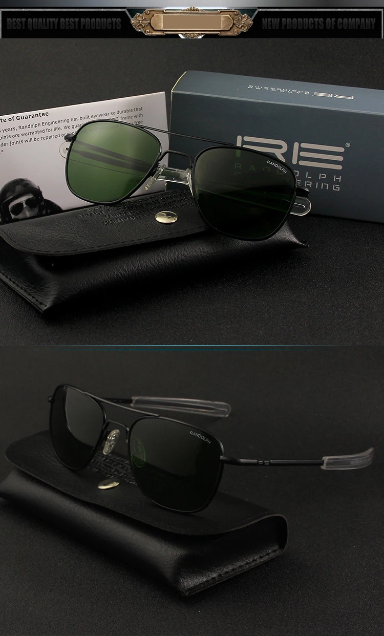 Lunettes de soleil pilote RE pour hommes, lunettes de soleil de qualité supérieure pour hommes, armée américaine, lentille en verre militaire, lentille AO Oculos