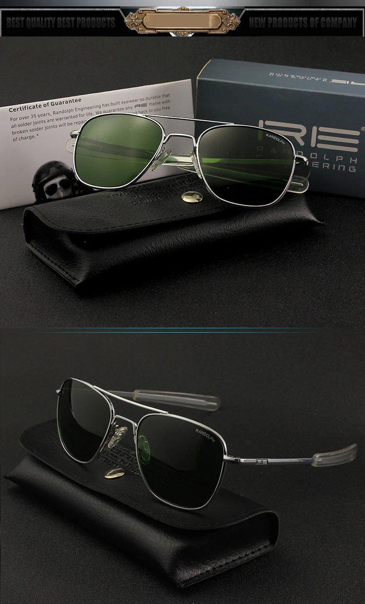 Lunettes de soleil pilote RE pour hommes, lunettes de soleil de qualité supérieure pour hommes, armée américaine, lentille en verre militaire, lentille AO Oculos