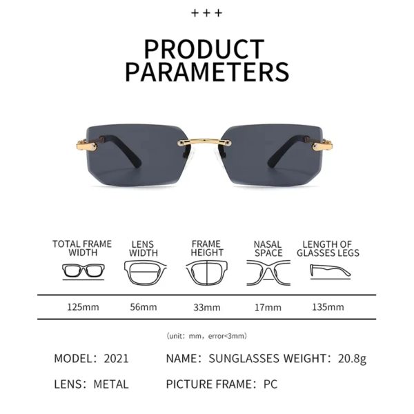 Lunettes de soleil rectangulaires sans monture pour femmes, lunettes de soleil ChimOutdoor, accessoires de conduite, mode, vente en gros, 10 pièces par ensemble – Image 6