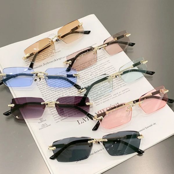 Lunettes de soleil rectangulaires sans monture pour femmes, lunettes de soleil ChimOutdoor, accessoires de conduite, mode, vente en gros, 10 pièces par ensemble – Image 3