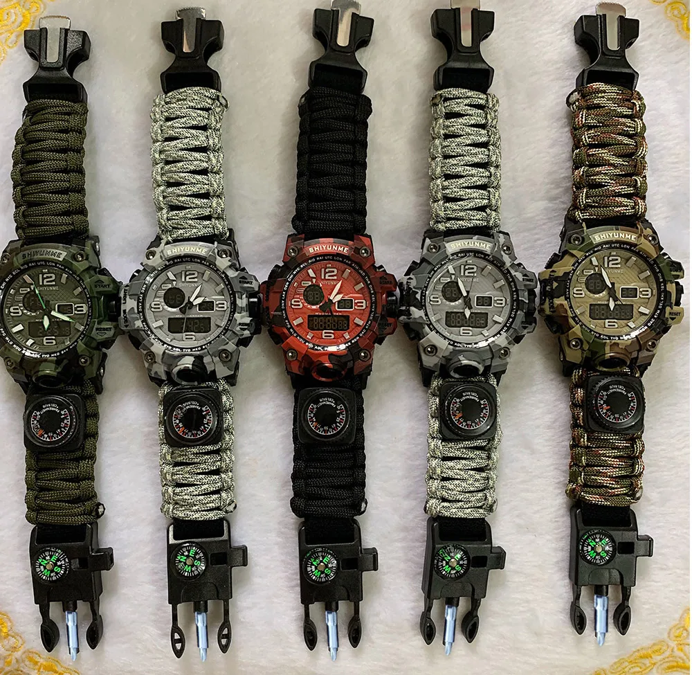 WinterYUNcloser-Montre militaire étanche à quartz pour hommes, montre de survie en plein air, DulParacord, boussole, therye.com, multifonctionnel