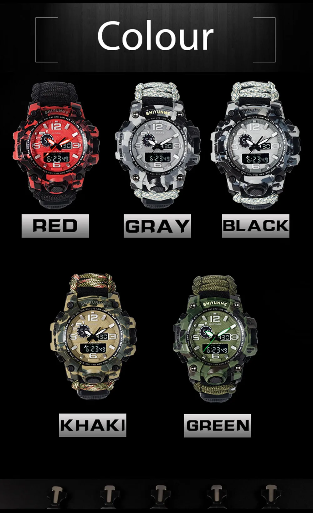 WinterYUNcloser-Montre militaire étanche à quartz pour hommes, montre de survie en plein air, DulParacord, boussole, therye.com, multifonctionnel