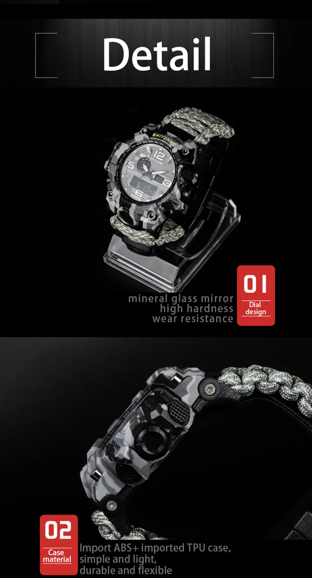 WinterYUNcloser-Montre militaire étanche à quartz pour hommes, montre de survie en plein air, DulParacord, boussole, therye.com, multifonctionnel