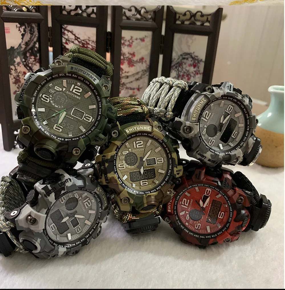 WinterYUNcloser-Montre militaire étanche à quartz pour hommes, montre de survie en plein air, DulParacord, boussole, therye.com, multifonctionnel