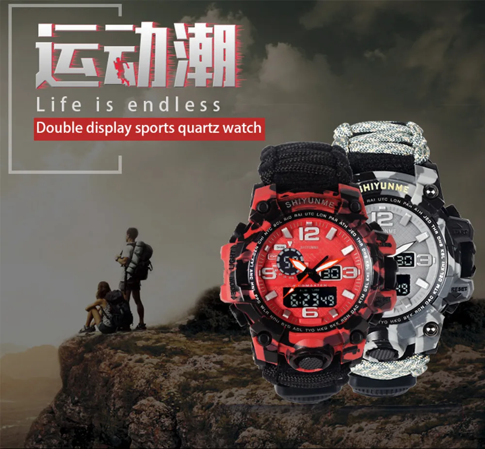WinterYUNcloser-Montre militaire étanche à quartz pour hommes, montre de survie en plein air, DulParacord, boussole, therye.com, multifonctionnel