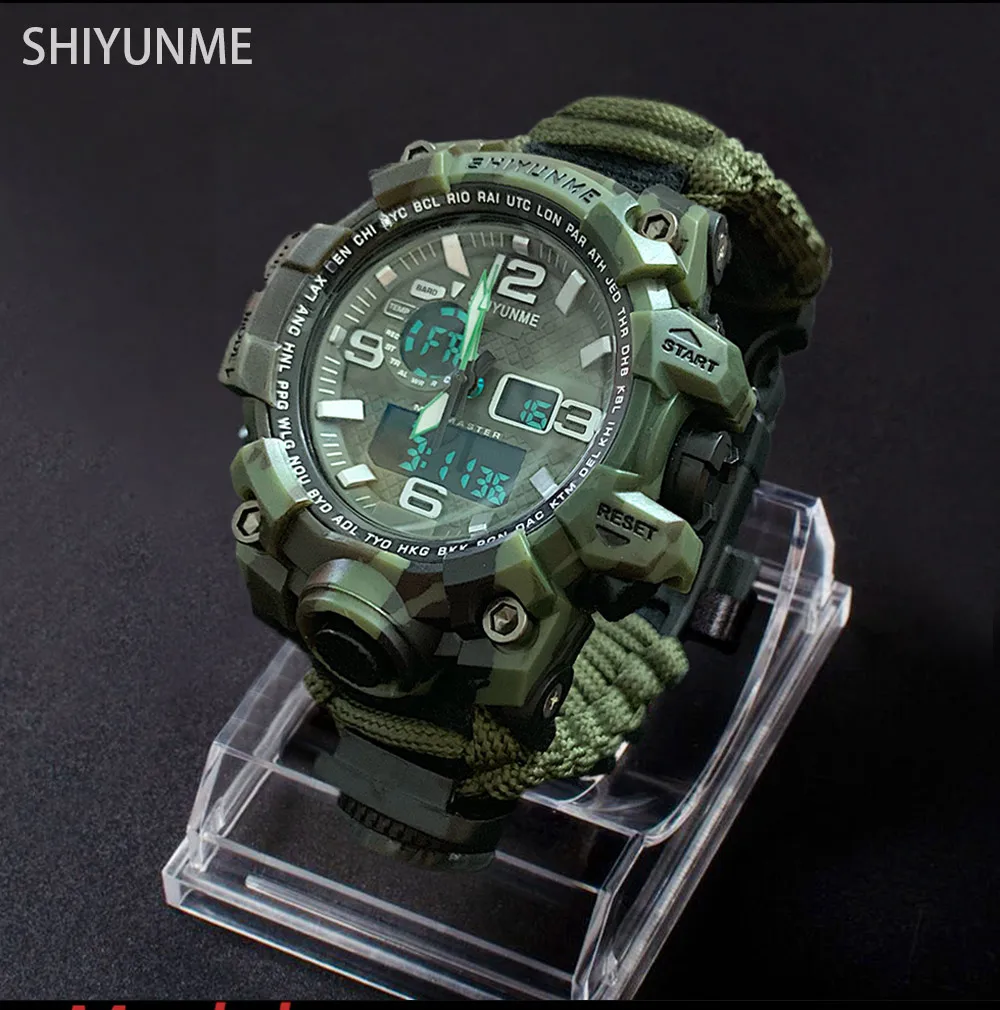WinterYUNcloser-Montre militaire étanche à quartz pour hommes, montre de survie en plein air, DulParacord, boussole, therye.com, multifonctionnel