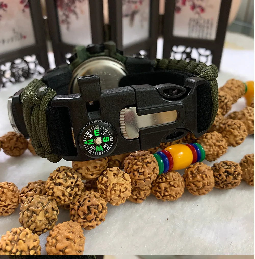 WinterYUNcloser-Montre militaire étanche à quartz pour hommes, montre de survie en plein air, DulParacord, boussole, therye.com, multifonctionnel