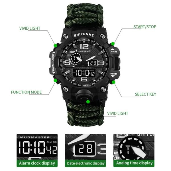 Montre de survie en plein air étanche, bracelet militaire multifonctionnel, équipement d'urgence, camping et randonnée, DulParacord – Image 4