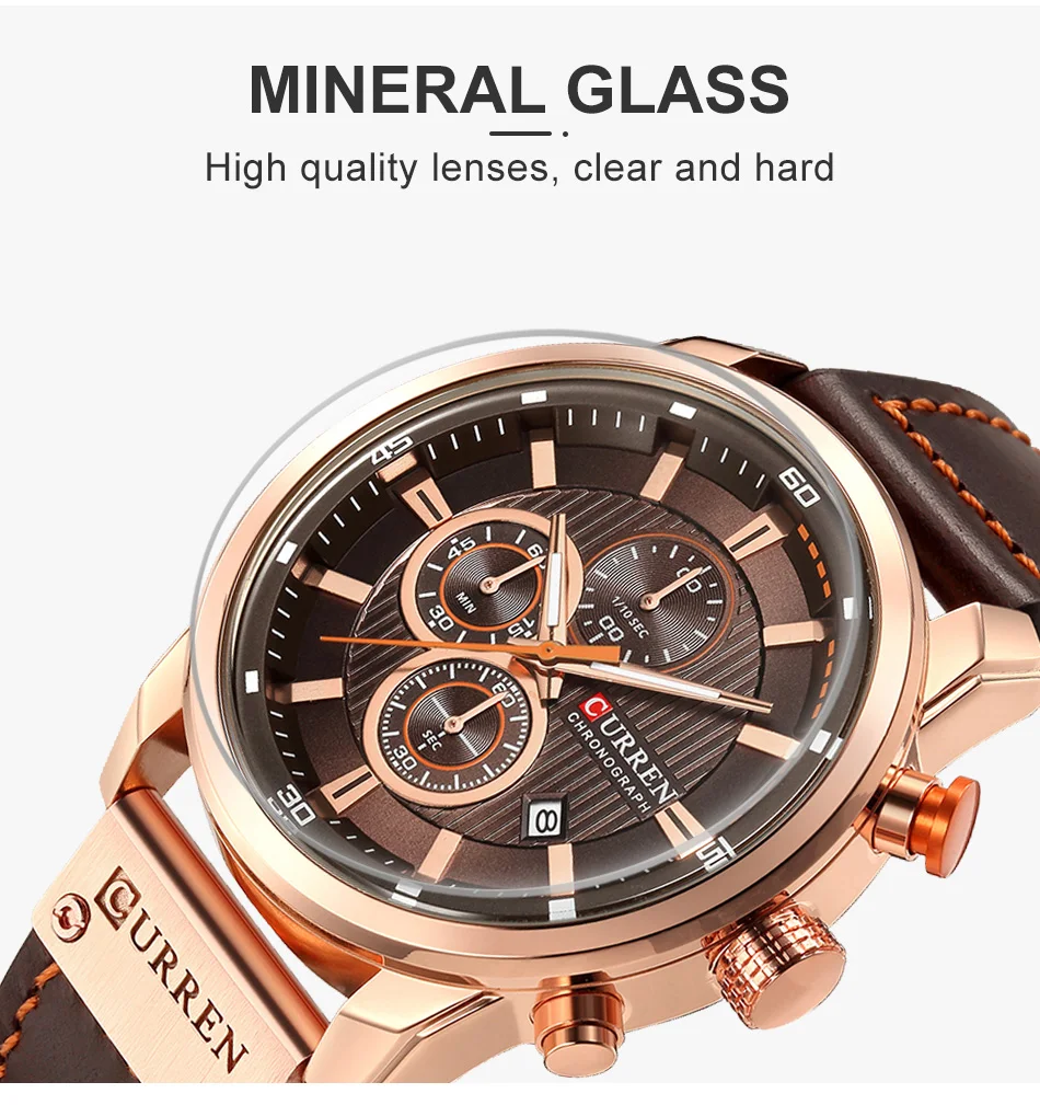 CURREN – montre de sport en cuir pour homme, chronographe, à Quartz, style militaire