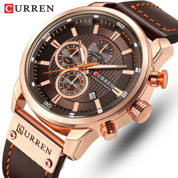 CURREN – montre de sport en cuir pour homme, chronographe, à Quartz, style militaire