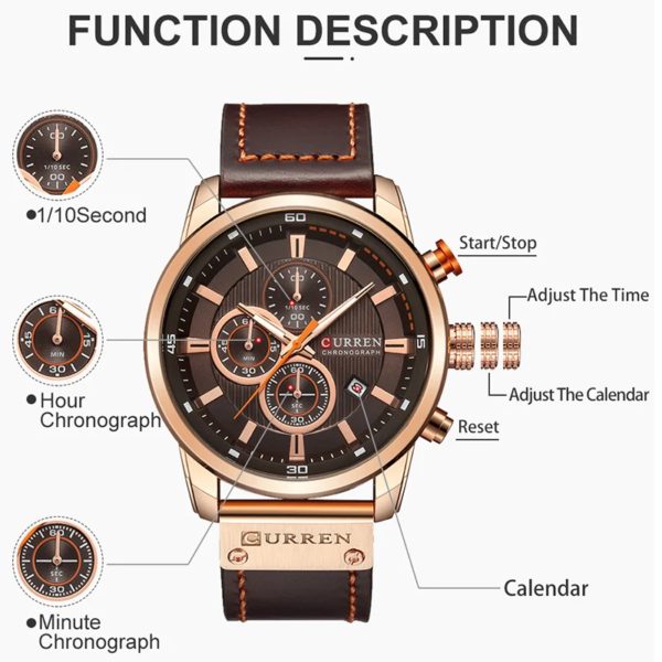 CURREN – montre de sport en cuir pour homme, chronographe, à Quartz, style militaire – Image 4