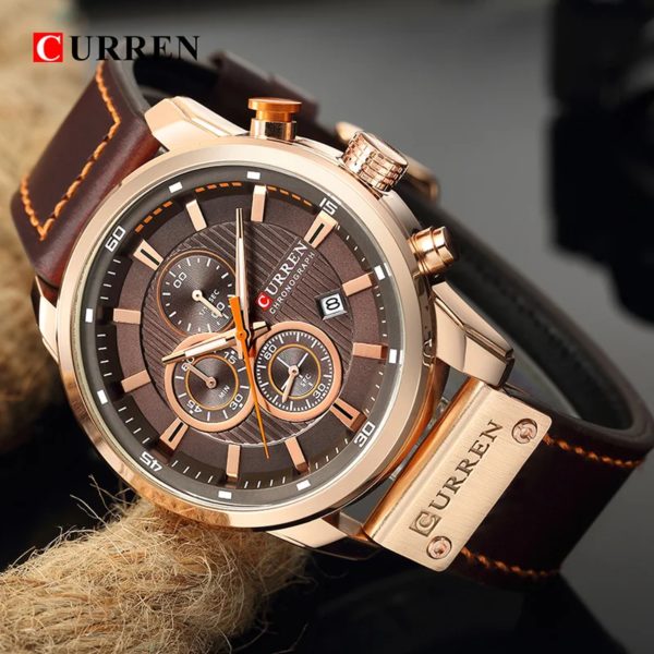 CURREN – montre de sport en cuir pour homme, chronographe, à Quartz, style militaire – Image 3