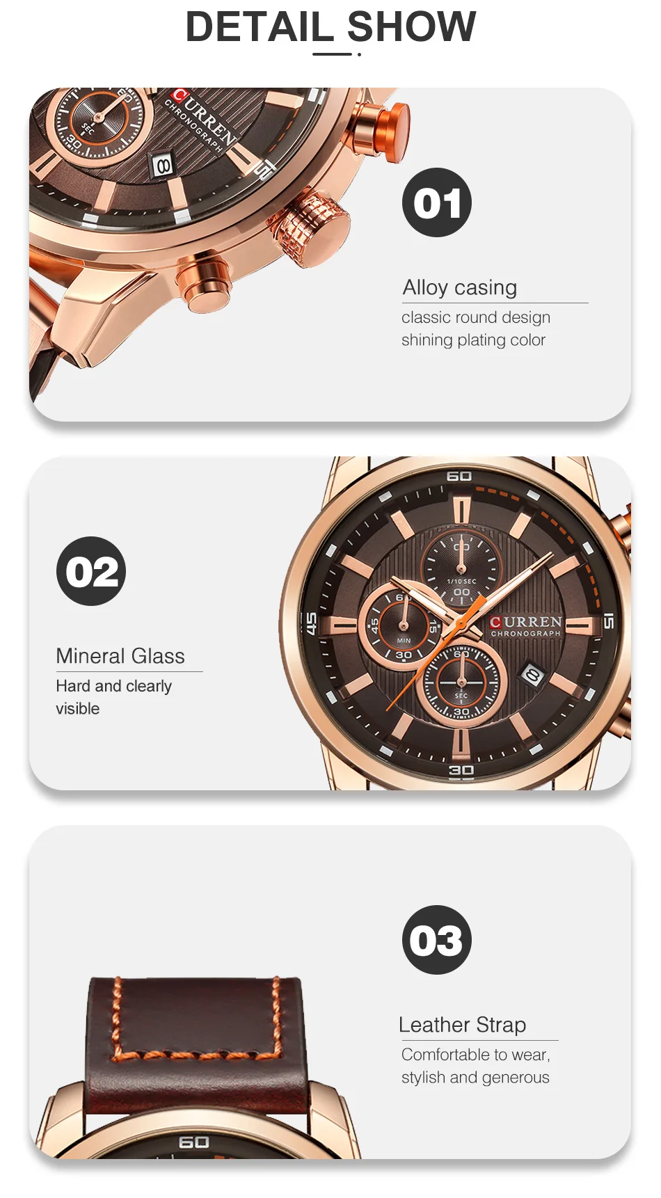 CURREN – montre de sport en cuir pour homme, chronographe, à Quartz, style militaire