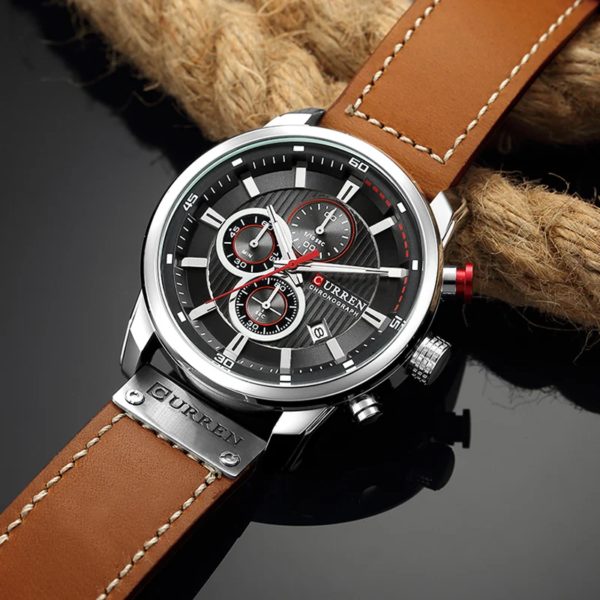 CURREN – montre de sport en cuir pour homme, chronographe, à Quartz, style militaire – Image 6